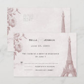 Roos Kleur Eiffeltoren RSVP Kaartje (Voorkant / Achterkant)