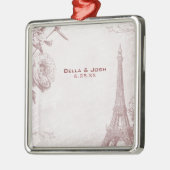 Roos Kleur Eiffeltoren Weddenschap Metalen Ornament (Links)