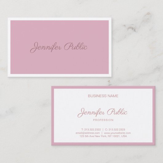 Roos Kleur handgeschreven Script Text Plain Visitekaartje (Voorkant / Achterkant)