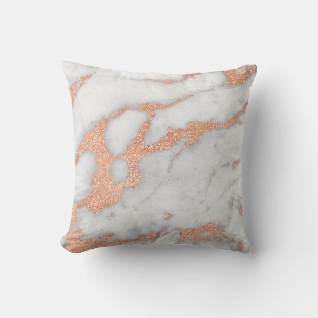 Roos koper Glitter Marble Stone Sprakly Kussen (Voorkant)