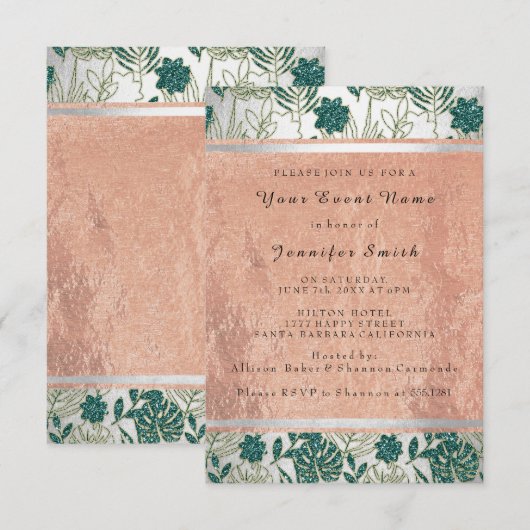 Roos Koper Zilveren Bruids 16e Monstera Palm Kaart (Voorkant / Achterkant)