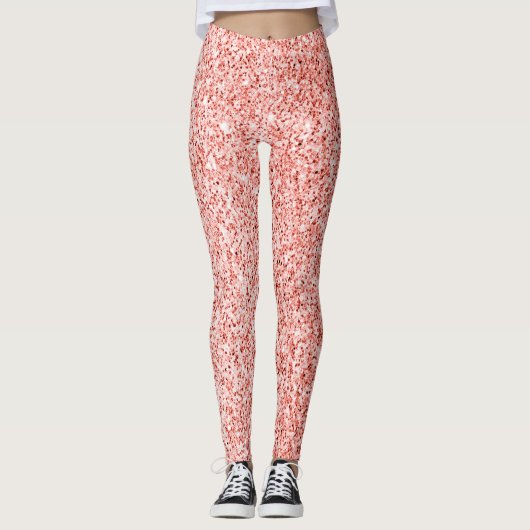 Roos koraal licht glitter faux sparkles leggings (Voorkant)