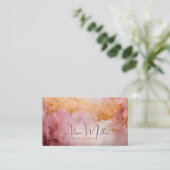 Roos Koraal Waterverf en Goud Abstract Visitekaartje (Staand voorkant)