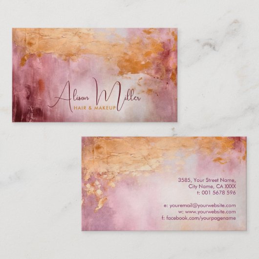Roos Koraal Waterverf en Goud Abstract Visitekaartje (Voorkant / Achterkant)