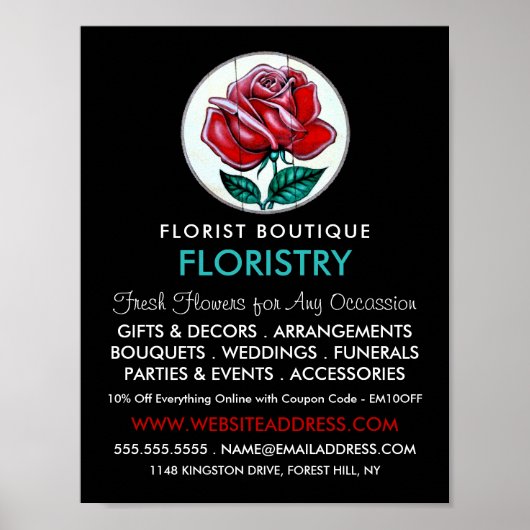 Roos Kunst, Florist, bloemenborst Adverteren Poster (Voorkant)
