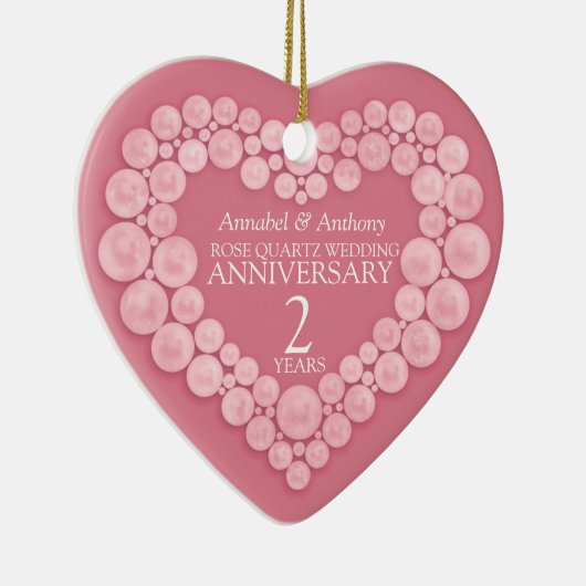 Roos Kwarts 2e bruiloft Jubileum hartroze Keramisch Ornament (Rechts)