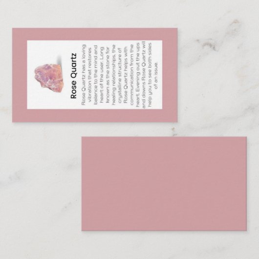 Roos Kwarts Crystal Betekenis Sieraden Display Kaa Visitekaartje (Voorkant / Achterkant)