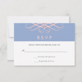 Roos kwarts en blauw, Elegant Flourishes Wedding RSVP Kaartje