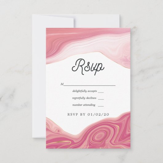 Roos kwarts en Blush Strata Agate Stone Wedding RSVP Kaartje (Voorkant)