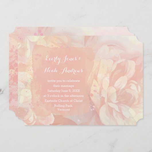 Roos Kwarts en koraalrif Waterverf bruiloft Kaart (Voorkant / Achterkant)