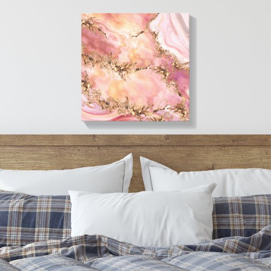 Roos kwarts en pastelroze marmer canvas afdruk (Insitu (Slaapkamer))