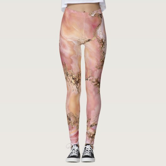 Roos kwarts en pastelroze marmer leggings (Voorkant)