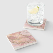 Roos kwarts en pastelroze marmer stenen onderzetter (Zijkant)
