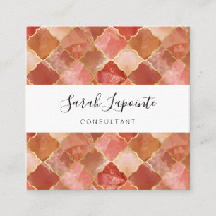 Roos Kwarts & Gold Chic & Elegant Moroccan Pattern Vierkante Visitekaartje