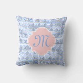 Roos Kwarts Roze Serene Blue Greek Key Quatrefoil Kussen