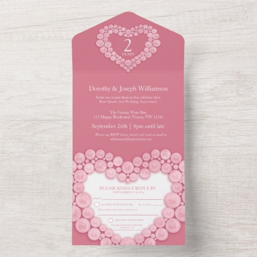 roos kwarts ter gelegenheid van de tweede trouwdag all in one uitnodiging (Binnen)