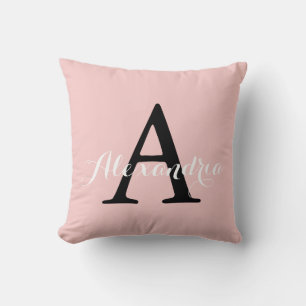 Roos Kwartz Blush Baby Roze monogram vaste kleur Kussen