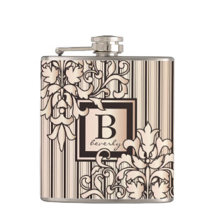 Roos Kwartz Damask Stripes Monogram Girly Neutral Heupfles