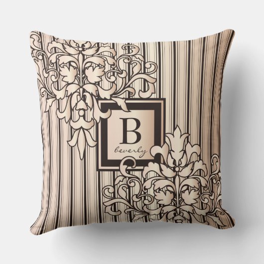 Roos Kwartz Damask Stripes Monotone Neutral Girly Kussen (Achterkant)