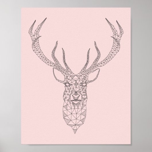 Roos Kwartz Deer Geometric Poster - pas kleur aan (Voorkant)