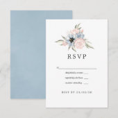 Roos Kwartz en Serenity Blue Floral Wedding RSVP Kaartje (Voorkant / Achterkant)