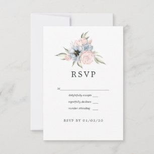 Roos Kwartz en Serenity Blue Floral Wedding RSVP Kaartje
