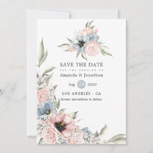 Roos Kwartz en Serenity Blue Floral Wedding Save The Date