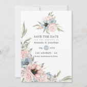 Roos Kwartz en Serenity Blue Floral Wedding Save The Date (Voorkant)