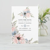 Roos Kwartz en Serenity Blue Floral Wedding Save The Date (Staand voorkant)