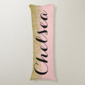 Roos Kwartz-roze Glitter Name Pillow Lichaamskussen (Voorkant Verticaal)