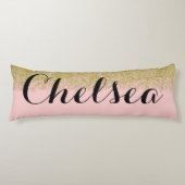 Roos Kwartz-roze Glitter Name Pillow Lichaamskussen (Voorkant)