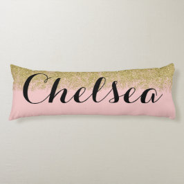 Roos Kwartz-roze Glitter Name Pillow Lichaamskussen