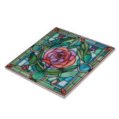  Roos laat een adembenemende Glas in lood Tegeltje (Zijkant)