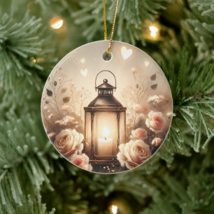 Roos Lantaarn Gloeiende Boeket Keramisch Ornament