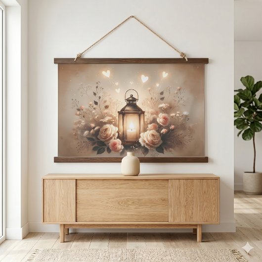 Roos Lantaarn Glow Boeket Hangend Wandkleed