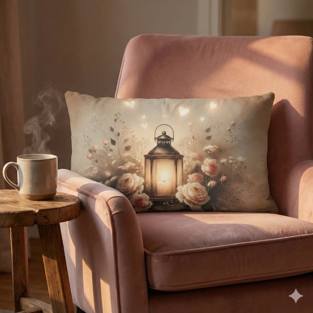 Roos Lantaarn Glow Boeket Kussen (Rose Lantern Glow Bouquet Lumbar Pillow Mockup A)