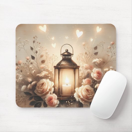 Roos Lantaarn Glow Boeket Muismat (Met muis)
