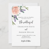 Roos lavendel bloemengroen QR code RSVP bruiloft Kaart (Voorkant)