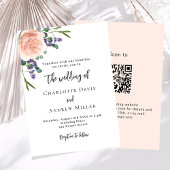 Roos lavendel bloemengroen QR code RSVP bruiloft Kaart