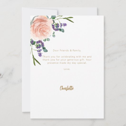 Roos lavendel foto Vrijgezellenfeest dank u kaart (Achterkant)