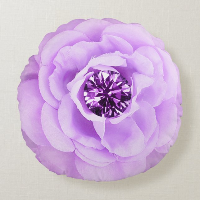 Roos Lavender Diamond Rond Kussen (Voorkant)