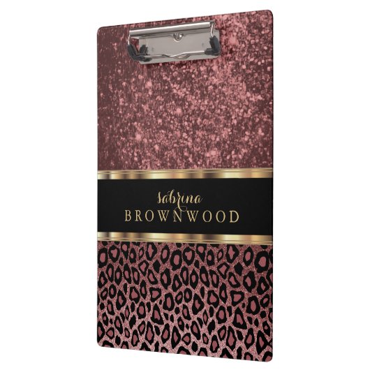 Roos Leopard Skin Patroon en Roos Glitter Klembord (Links)