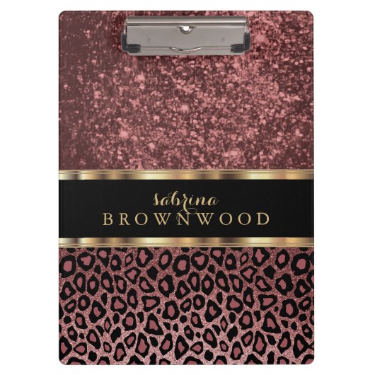 Roos Leopard Skin Patroon en Roos Glitter Klembord (Voorkant)