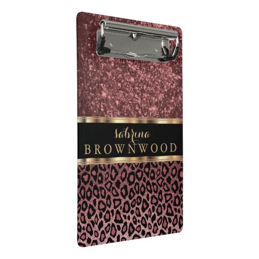 Roos Leopard Skin Patroon en Roos Glitter Mini Klembord (Schuin)