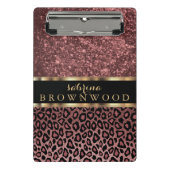 Roos Leopard Skin Patroon en Roos Glitter Mini Klembord (Voorkant)