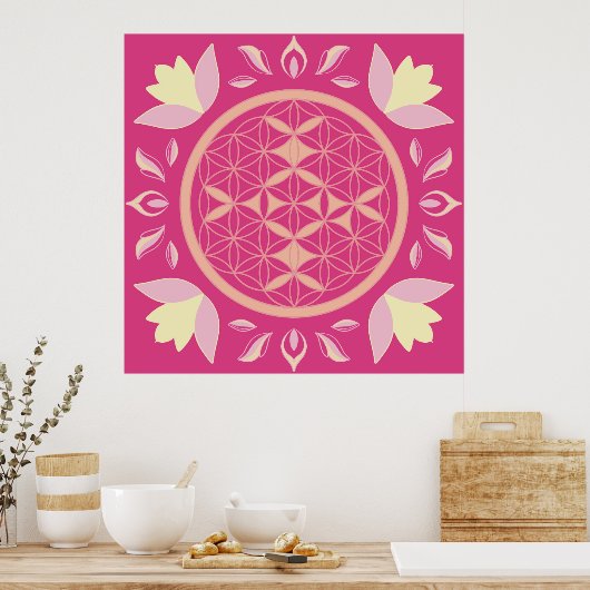 roos levensbloem poster (Keuken)