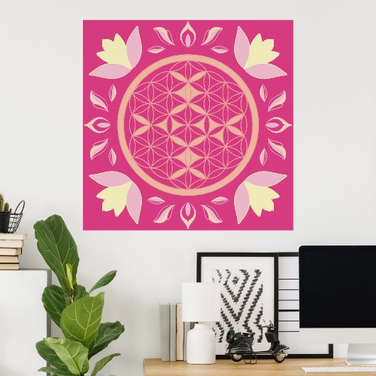 roos levensbloem poster (Thuiskantoor)