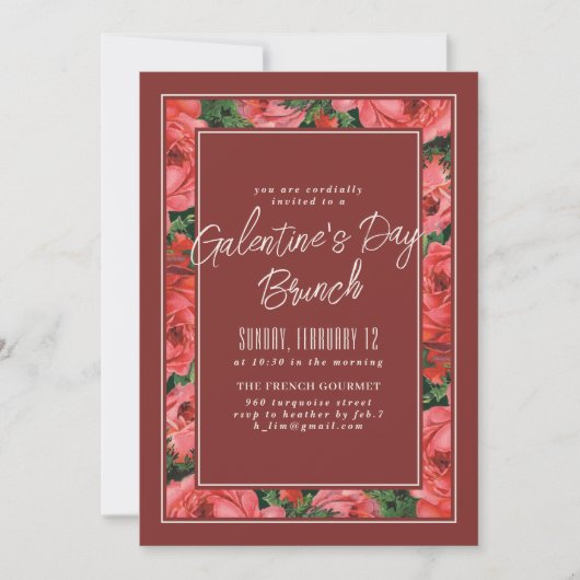 Roos Lijst Galentine's Day Invitation - Maroon Kaart (Voorkant)