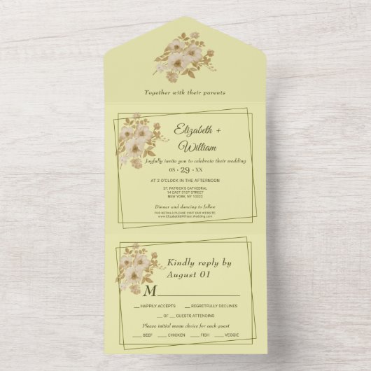 Roos Lijst – Hemelse Gele Huwelijk All In One Uitnodiging (Binnen)