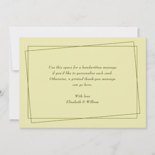 Roos Lijst – Hemelse Gele Huwelijk Bedankkaart (Achterkant)